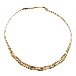 Vintage 925 Gold Herringbone Braided Woven Necklace. Italy.
